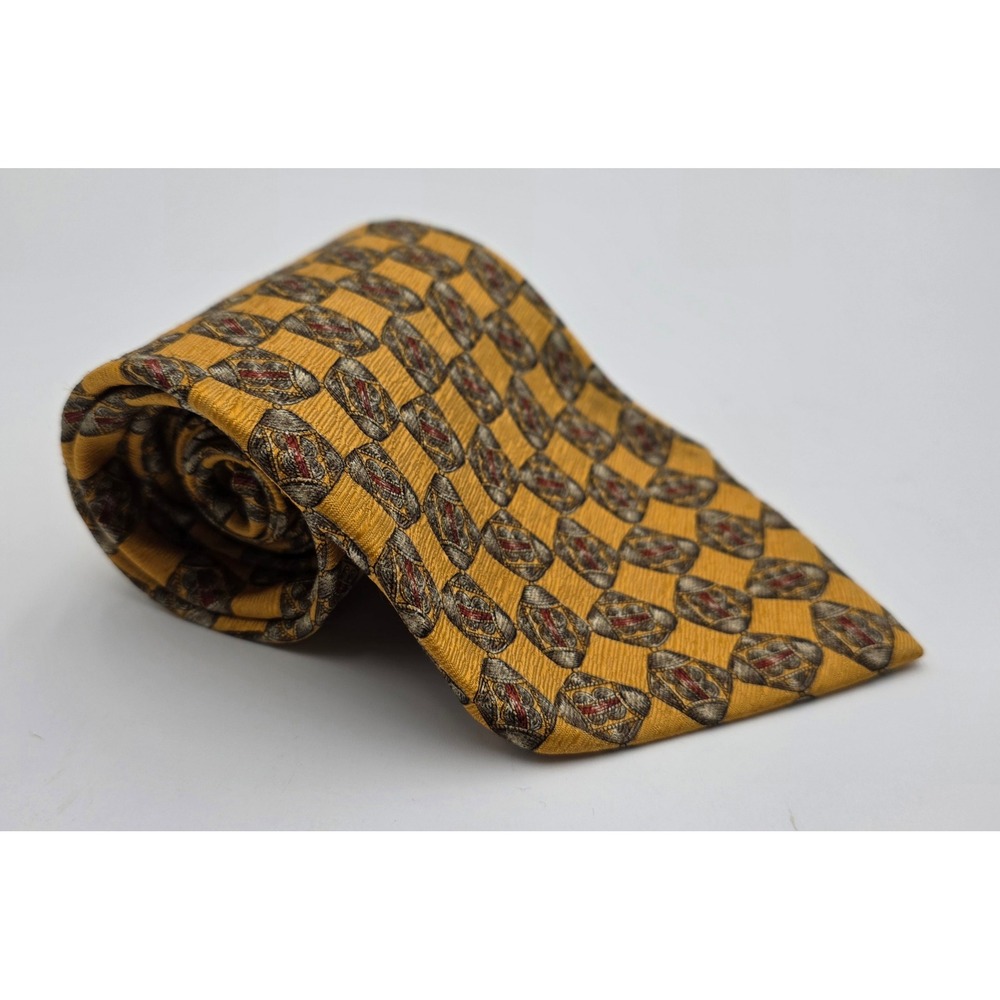 Valentino Cravatte Silk Tie Yellow Geometric Pattern Luxury Designer Mens